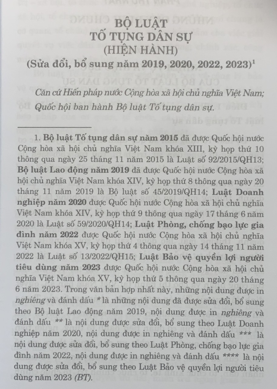 Bộ luật tố tụng dân sự (hiện hành) (sửa đổi bổ sung năm 2019, 2020, 2022, 2023)