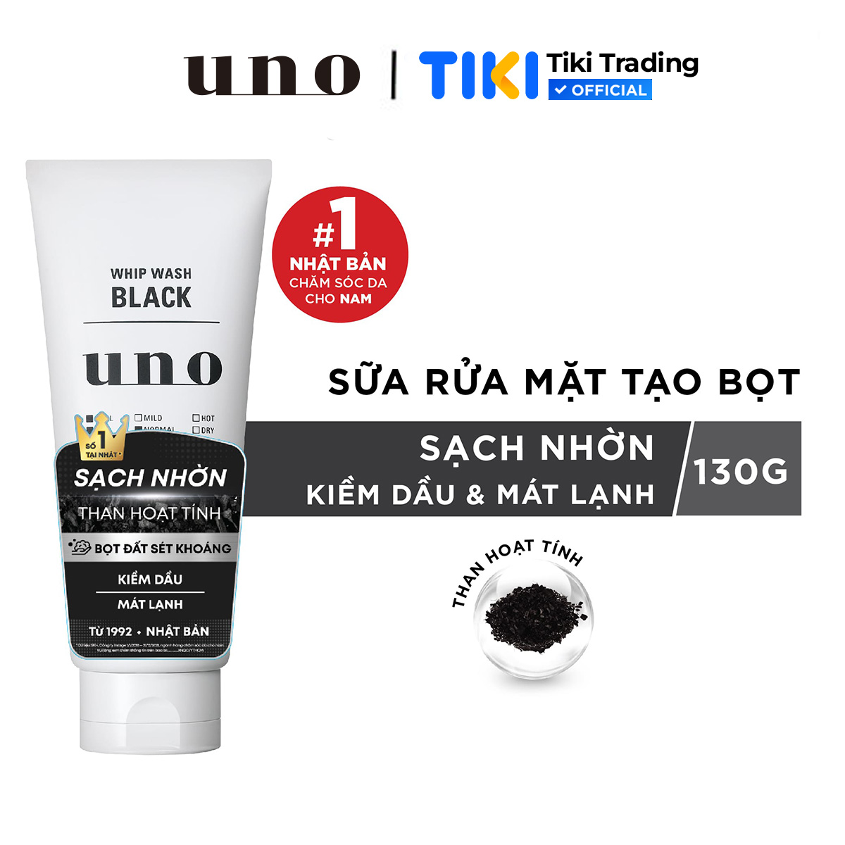 Sữa Rửa Mặt Tạo Bọt Sạch Nhờn UNO Whip Wash Black 130g