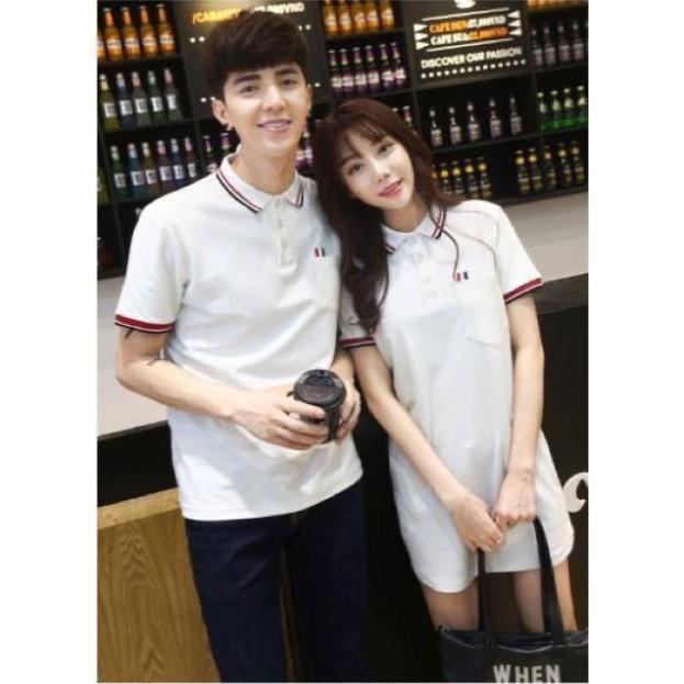 Áo đôi: Đầm thun Polo form suông và áo thun nam