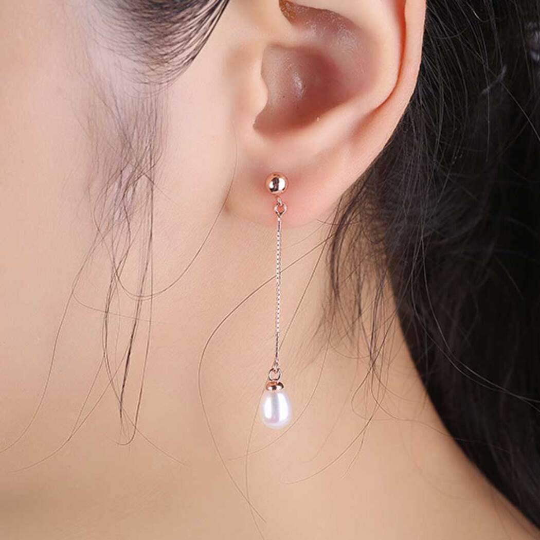Bông Tai Ngọc Trai Nước Ngọt Thiên Nhiên Cao Cấp - Thiết Kế Dáng Dài - Trang Sức Cô Tấm - CHAIN DROP PEARL - CTJ1510