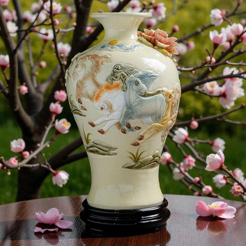 [TẶNG ĐẾ] Mai bình hút lộc RỒNG VIỆT  Mã Đáo Thành Công - Bình hút lộc gốm bát tràng Bát Mã đắp nổi