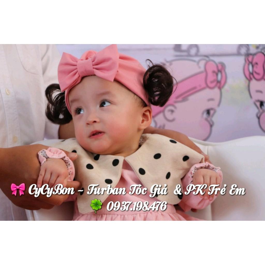 Nón Turban Chất Thun Cotton Đính Nơ  Kèm Tóc Giả Cho Bé Gái