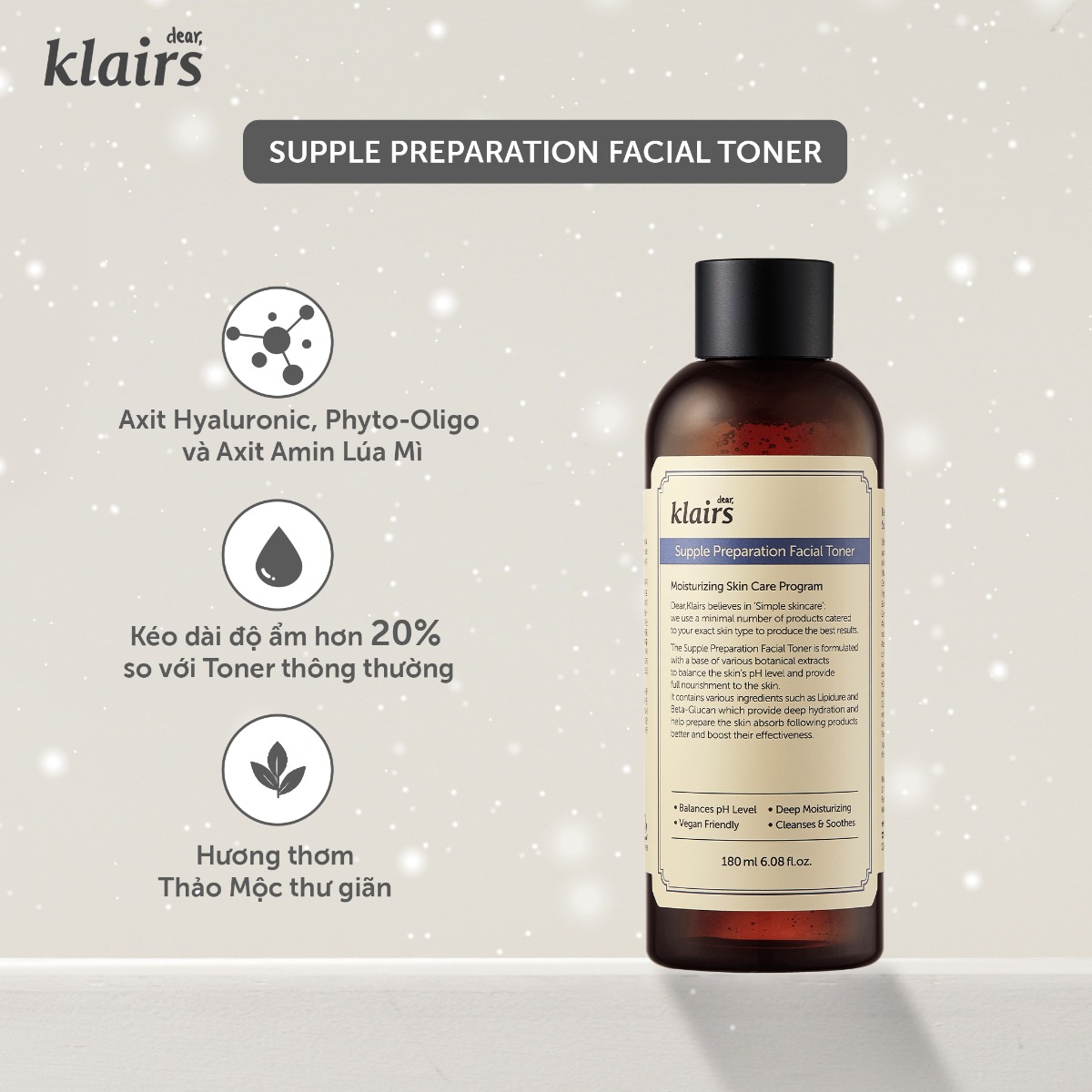 Nước hoa hồng Klairs Supple Preparation Facial Toner 180ml NHH25012