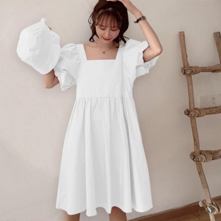 Đầm nữ trẻ em Hot trend 2021 - Cổ vuông - Tay phồng - Chất đũi -VannhShop Ms 01A