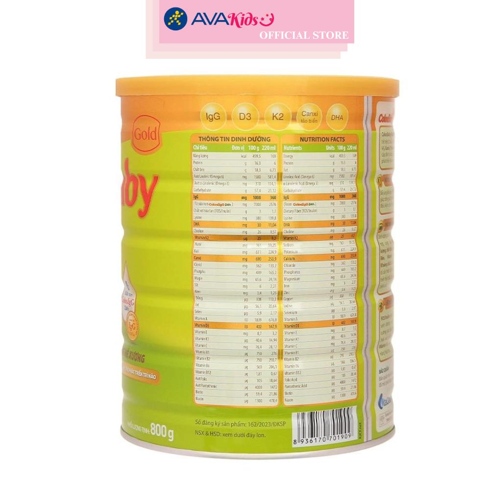 Sữa bột ColosBaby Gold D3K2 2+ (sữa non) 800g (từ 2 tuổi)