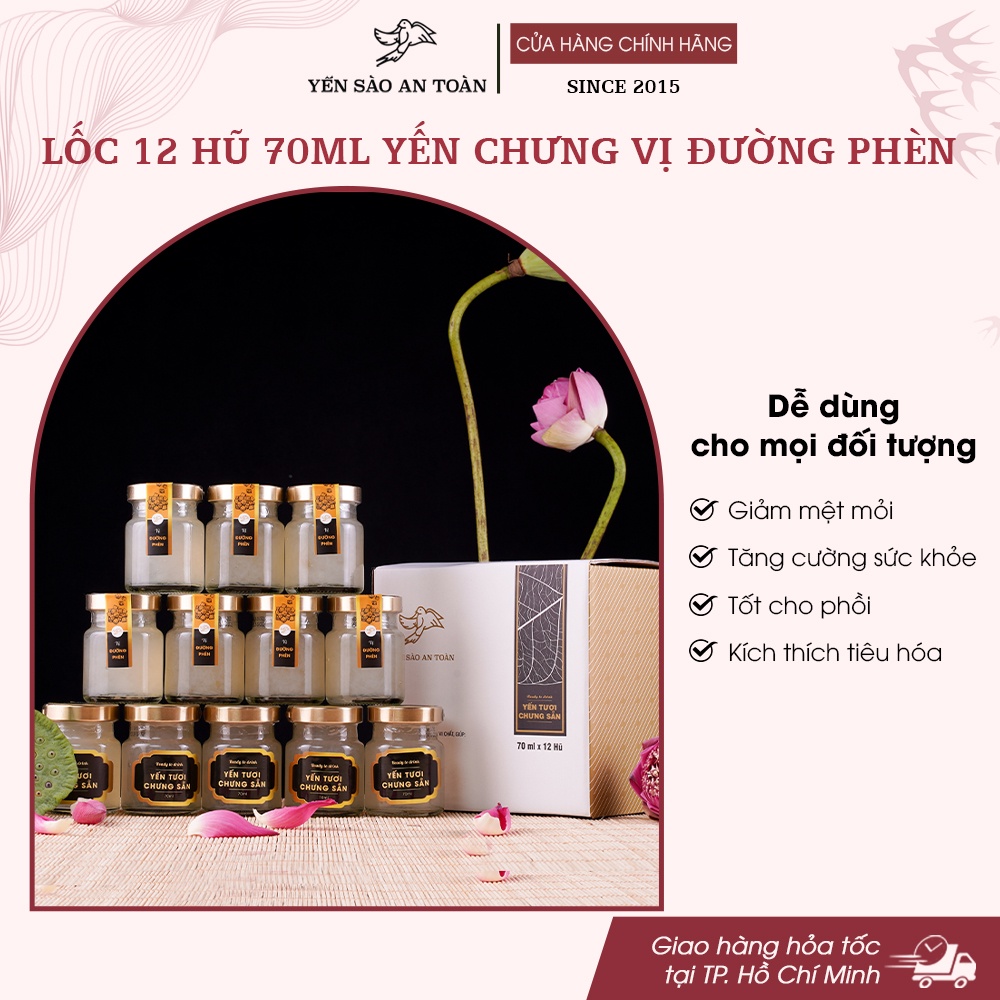 Yến chưng đường phèn và không đường combo 6 và 12 hũ 70ml và 140ml ĐẬM ĐẶC YẾN TƯƠI từ Yến Sào An Toàn