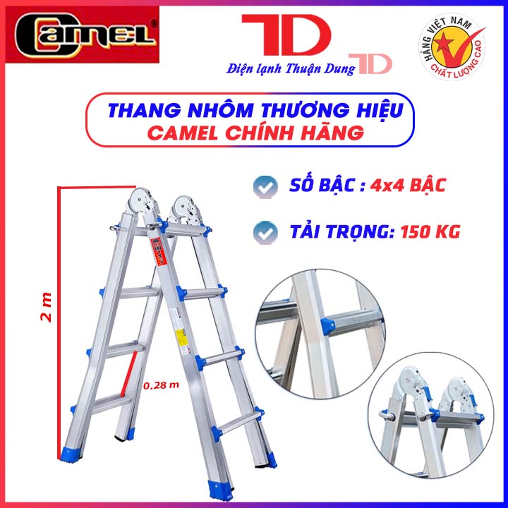 Thang nhôm rút trượt chữ A CAMEL đa năng chống trượt, rút lồng, gấp trượt có khóa an toàn - Điện Lạnh Thuận Dung