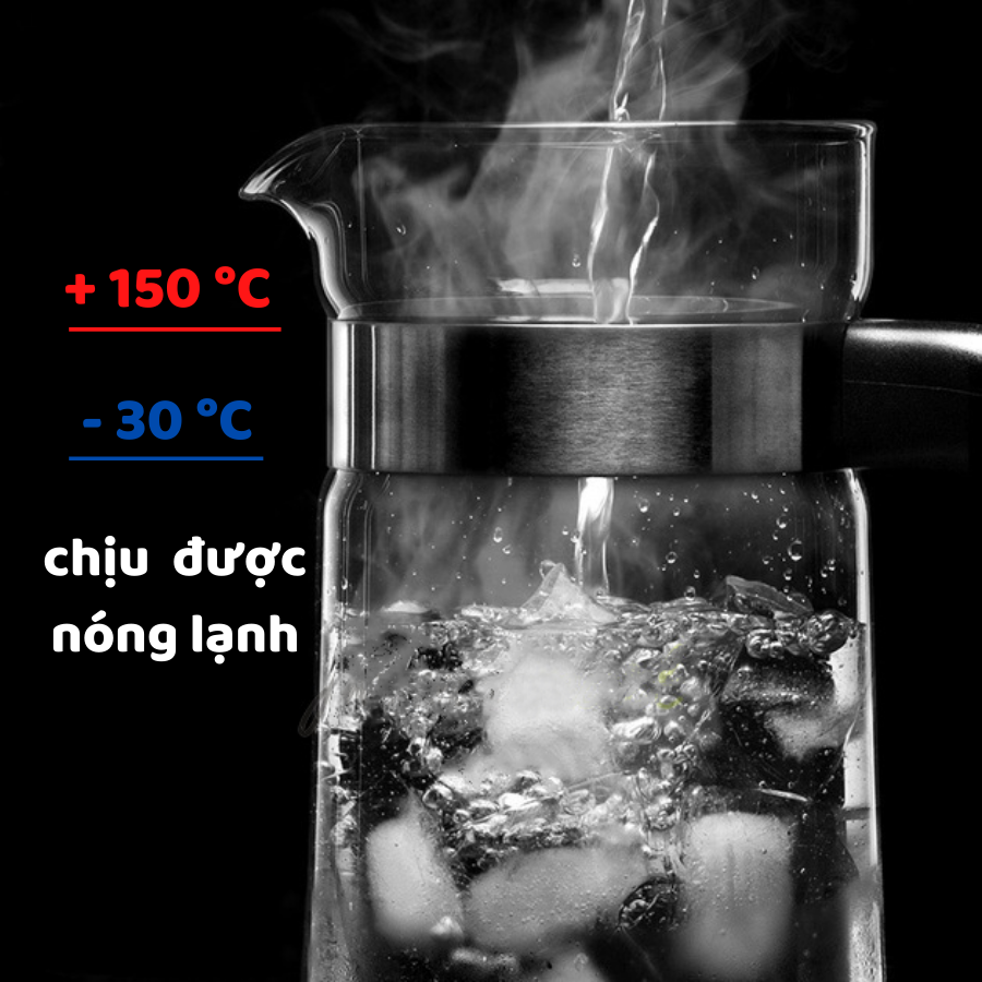 Bình nước thủy tinh nắp inox S069 1500ml - Bình đựng nước thủy tinh chịu nóng lạnh thể tích lớn 1.5l