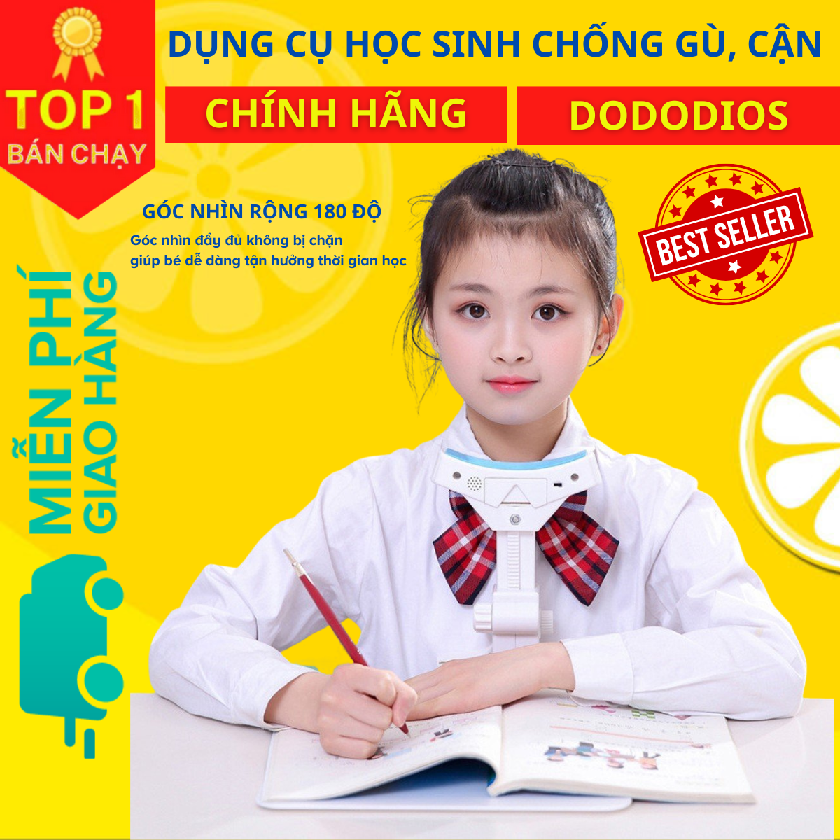 Bộ Giá Đỡ Cằm Chống Cận Thị Cải Tiến PRO Dụng Cụ Chống Gù Giúp Ngồi Thẳng Lưng Tặng 3 Con Cá Heo Luyện Chữ - Chính Hãng dododios