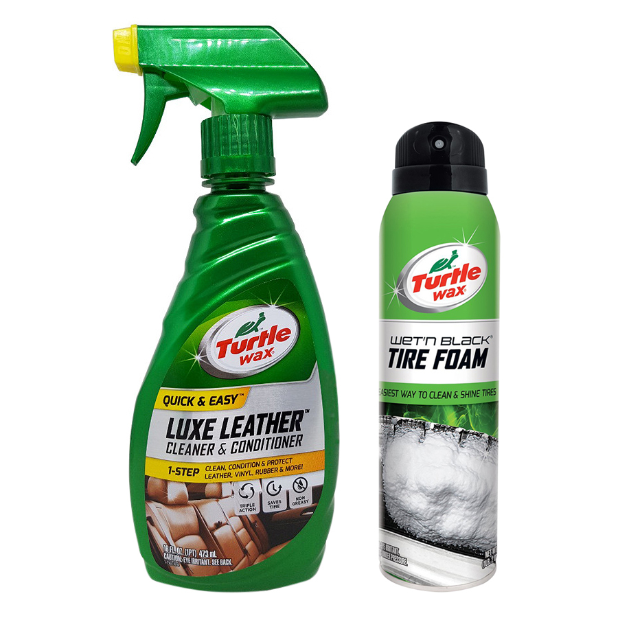 Combo Đánh Bóng Da Turtle Wax (473ml) Và Bọt Xịt Bóng Vỏ Lốp Xe Turtle Wax (550ml) - Tặng Nước Rửa Xe Bullsone (530ml)