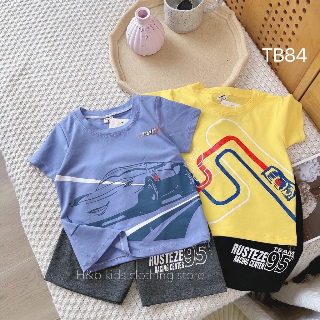 Bộ quần áo bé trai cộc tay vải cotton mềm mịn, thoáng mát, in hình ô tô đua siêu ngầu size từ 8 - 32 kg