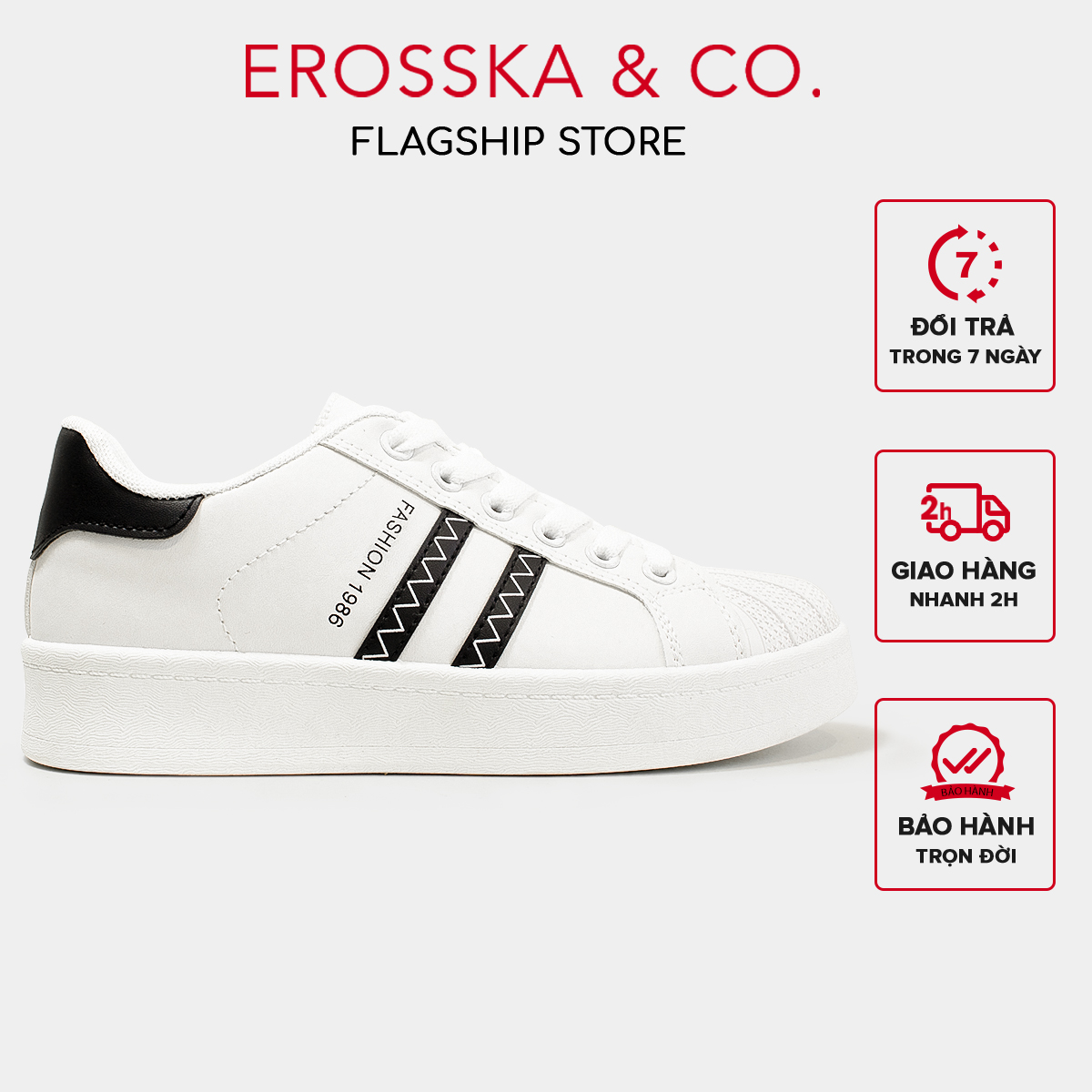 Erosska - Giày sneaker đi học 2 sọc phong cách basic - GS005