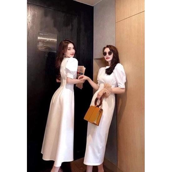 Đầm maxi cổ tròn chít eo 2 dáng váy