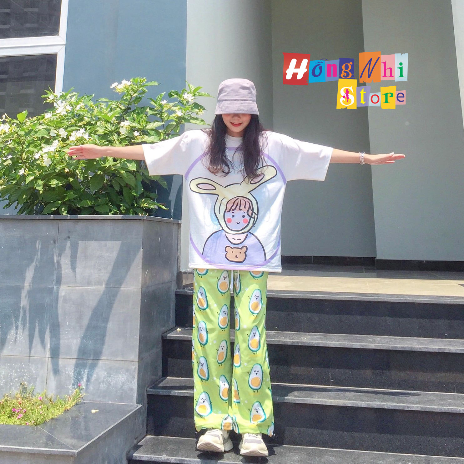 Quần Hoạt Hình Dài Dây Rút Lai Trái Bơ Cartoon Pant Oversize Ulzzang Unisex - MM