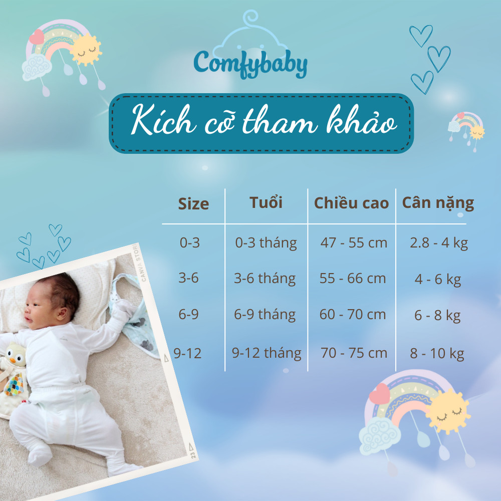Set quần áo Bodysuit cài chéo giữ ấm ngực kèm quần rời Comfybaby 100% Cotton dày dặn cho bé từ 3 tháng đến 12 tháng
