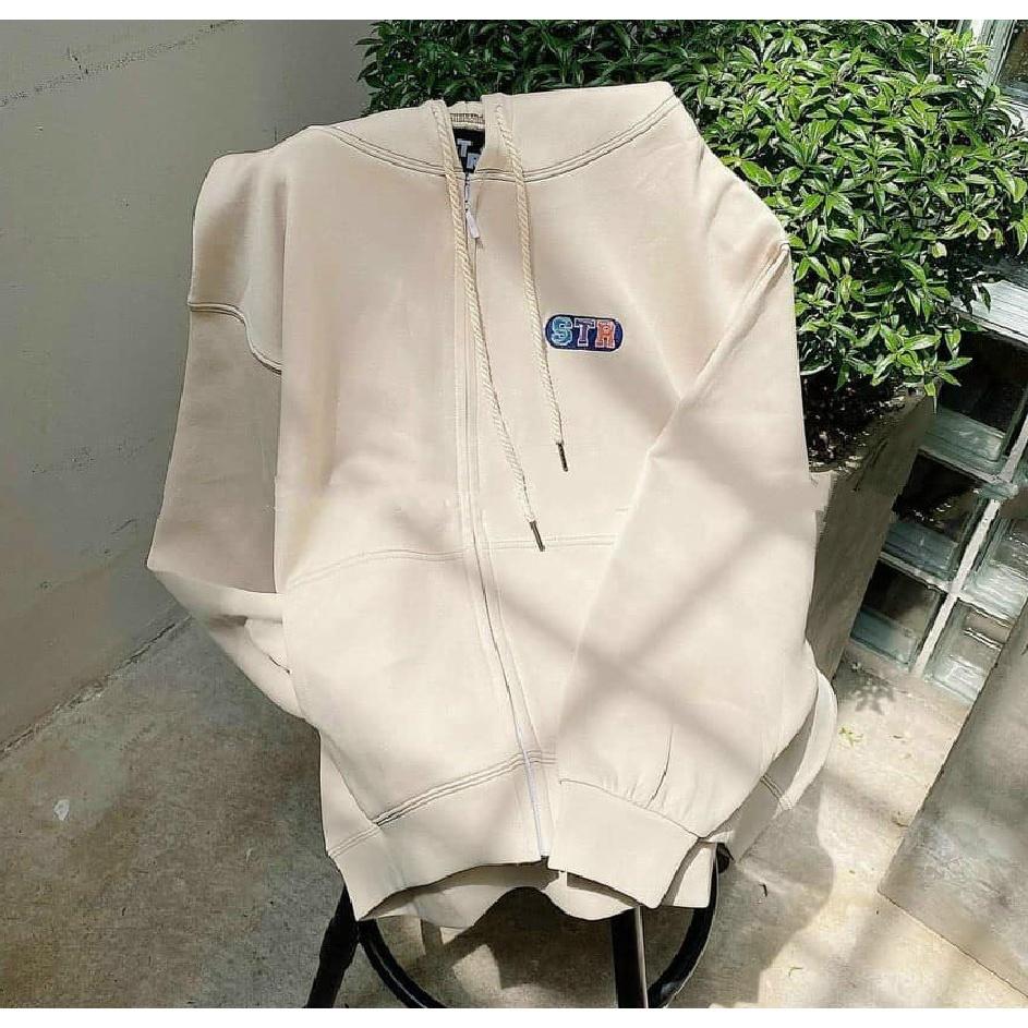 Áo khoác nữ Hoodie khoá kéo thêu STR - Style Hàn Quốc ulzzang - Form rộng oversize