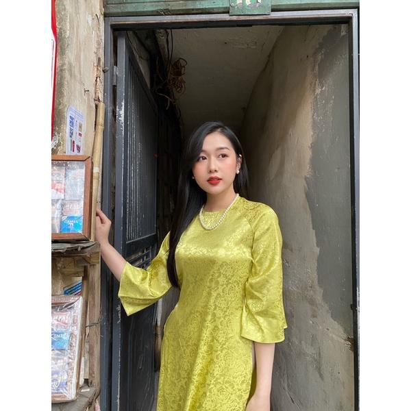 Áo dài Gấm Trà hoa - Màu Cốm