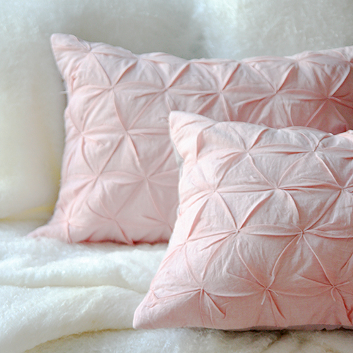 Bộ chăn mền gối KHÂU TÚM hồng nhạt vải linen với lớp lót lụa tơ tằm 100%