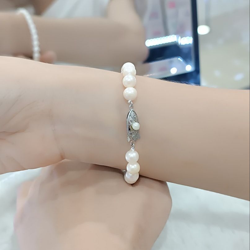 Lắc Ngọc Trai Nước Mặn Akoya ánh xà cừ trắng (LNT0037) - MOON Jewelry