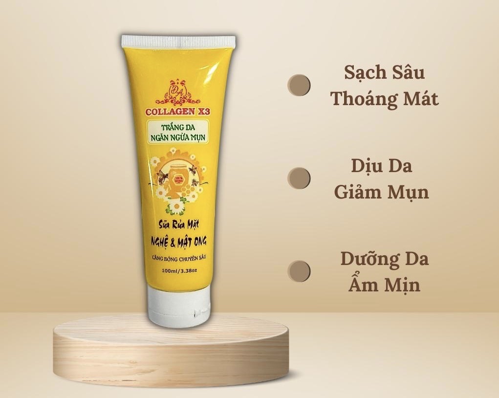 Sữa Rửa Mặt Collagen X3 Nghệ Mật Ong Mỹ Phẩm Đông Anh Chính Hãng 100ml – Sữa Rửa Mặt Sạch Sâu Dưỡng Trắng Da