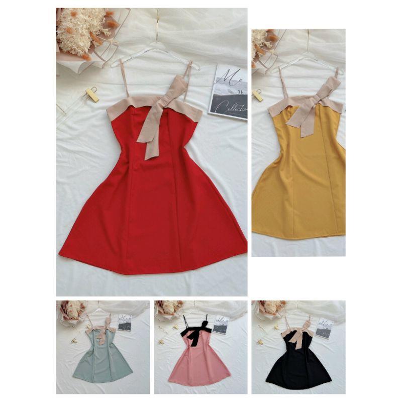 Đầm hai dây phối nơ xinh xắn