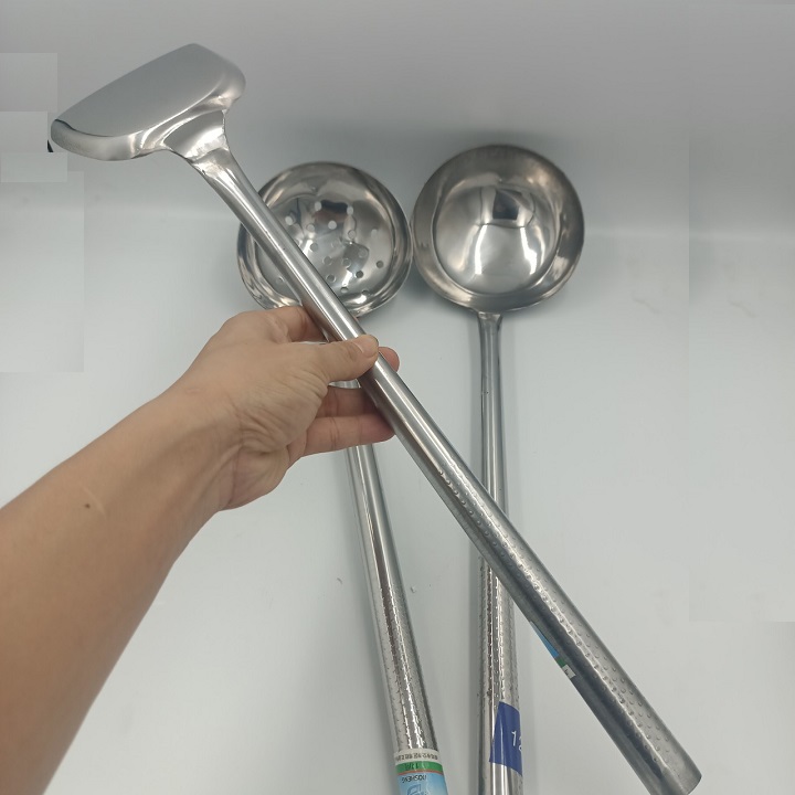Bộ 3 muôi múc,muôi thủng ,xẻng chiên xào công nghiệp inox cao cấp