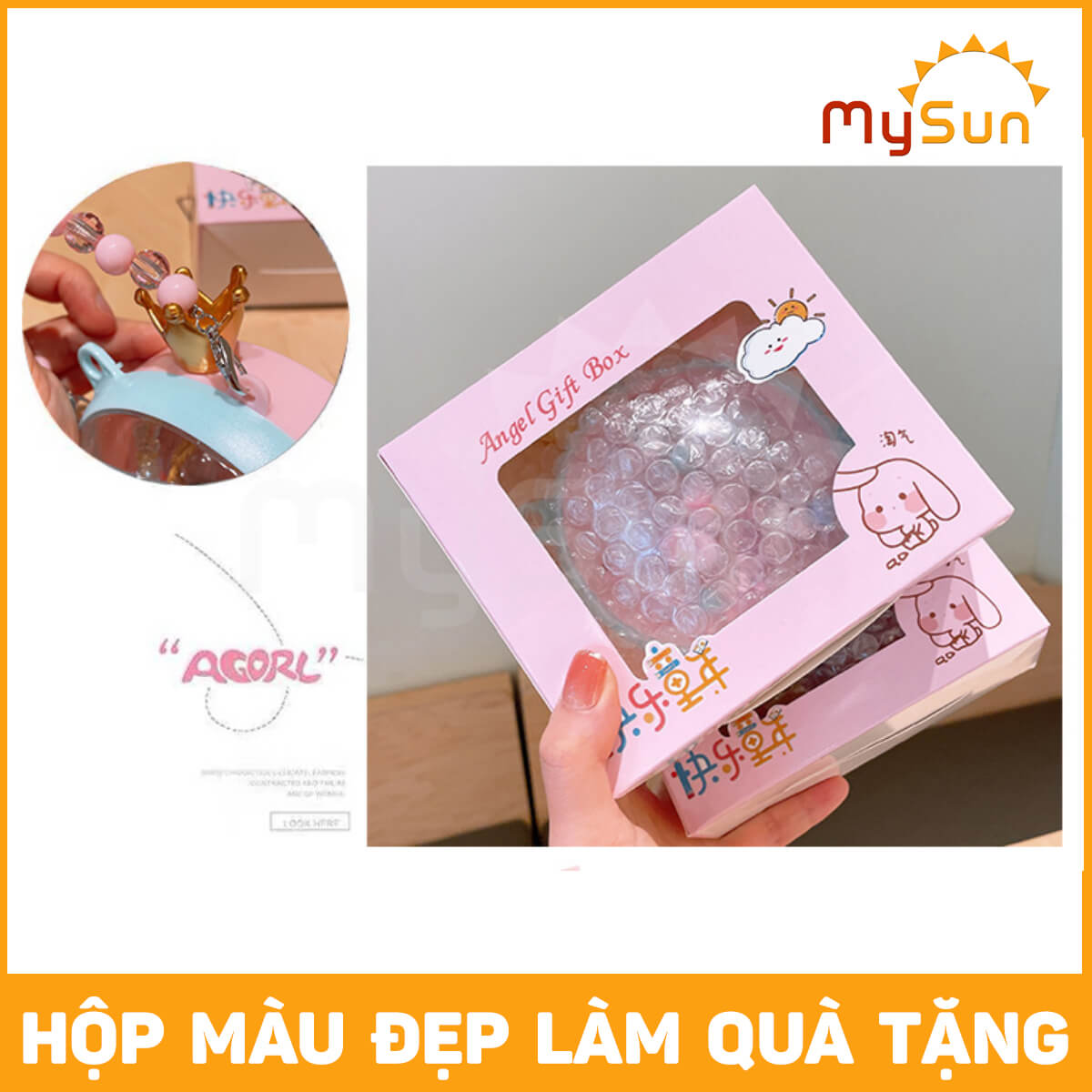 Hộp phụ kiện dây chun buộc, nơ vải dài kẹp tóc cho bé gái MySun