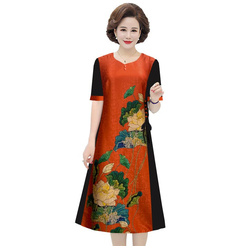 ĐẦM SUÔNG PHỐI GẤM IN HỌA TIẾT ĐAN DÂY 2 BÊN