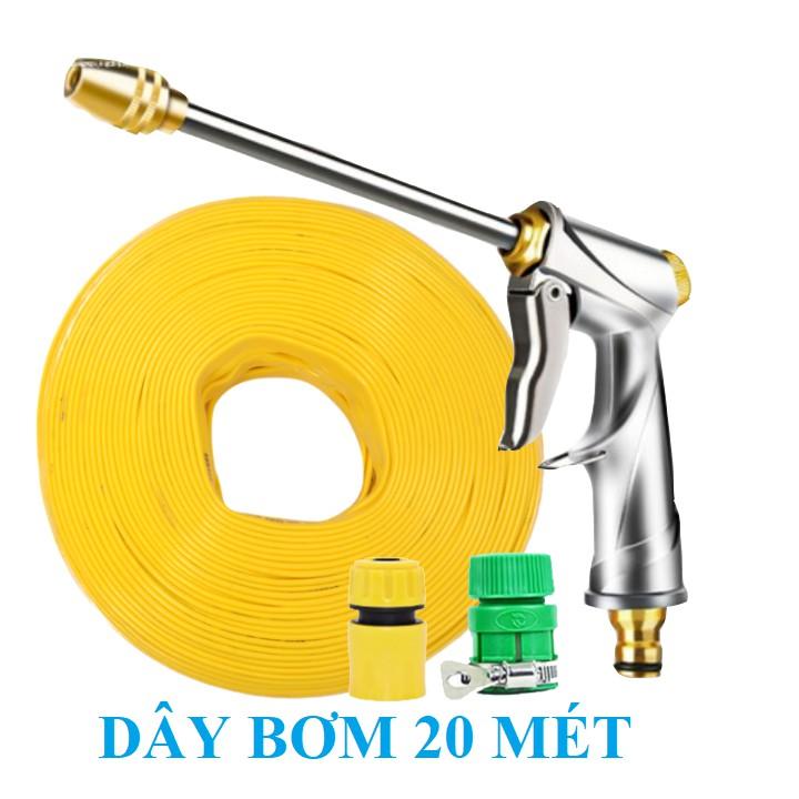 Bộ dây vòi xịt nước rửa xe, tưới cây . tăng áp 3 lần, loại 20m 206318 đầu đồng, cút+ tặng đai