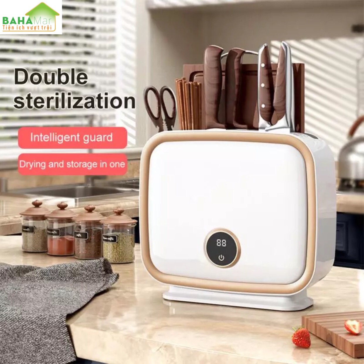 MÁY TIỆT TRÙNG UV DIỆT KHUẨN VÀ SẤY CHO DAO KÉO, ĐŨA THÌA "BAHAMAR" Cảm ứng Thông Minh, Tiệt trùng lặp tỷ lệ cao đến 99%