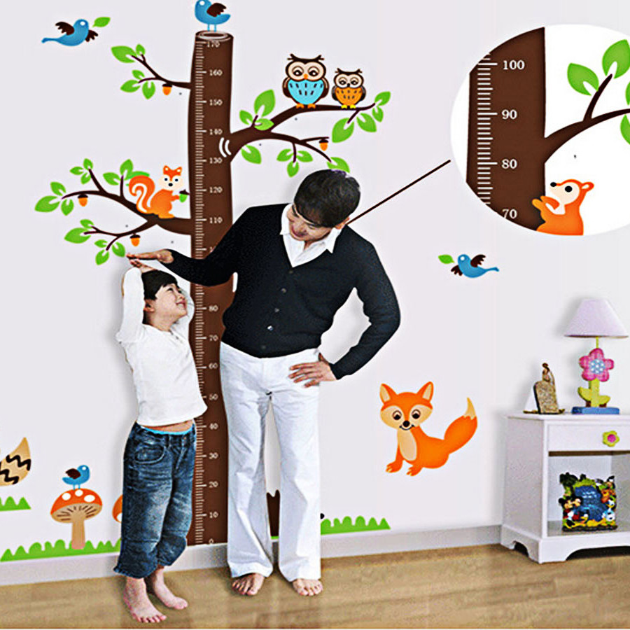 Decal dán tường thước đo chiều cao cho bé thước đo sóc 2 mảnh ay221
