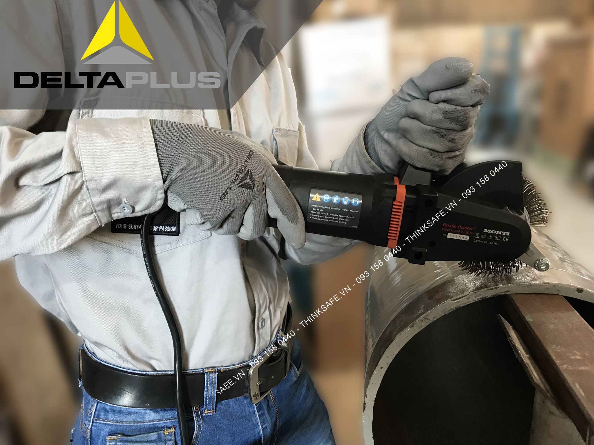Găng tay đa năng Deltaplus VE702PG phủ PU mềm mại, linh hoạt, ôm tay, co giãn, chống trơn trượt, bao tay bảo hộ cơ khí, kỹ thuật (xám) - Nitrile Glove VE702PG