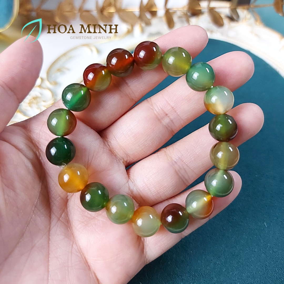 Vòng tay phong thủy đá Mã Não tứ quý trơn size hạt 10 li