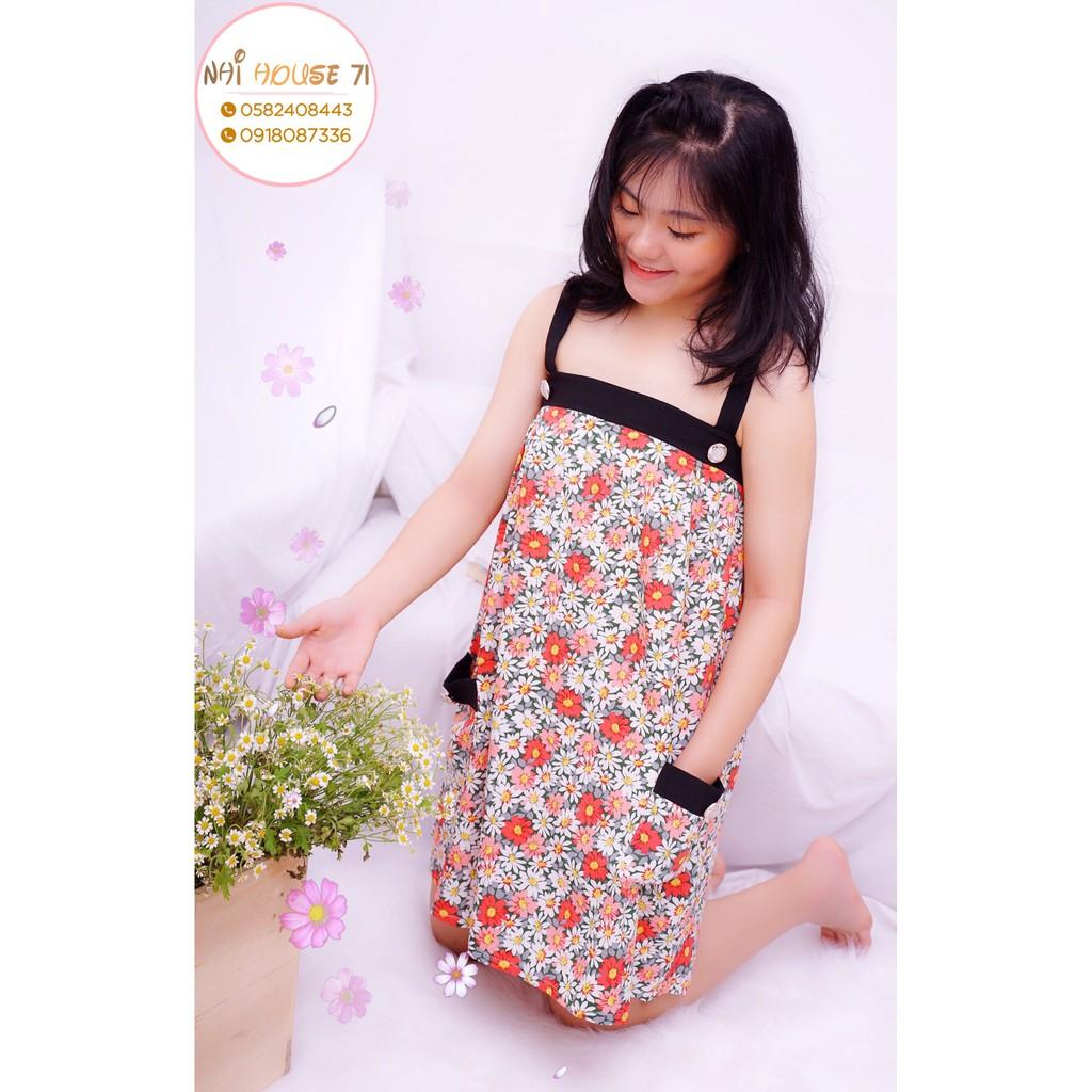 Đầm Suông 2 Dây Hoa Cúc NHIHOUSE71 Lụa Mango 2 túi