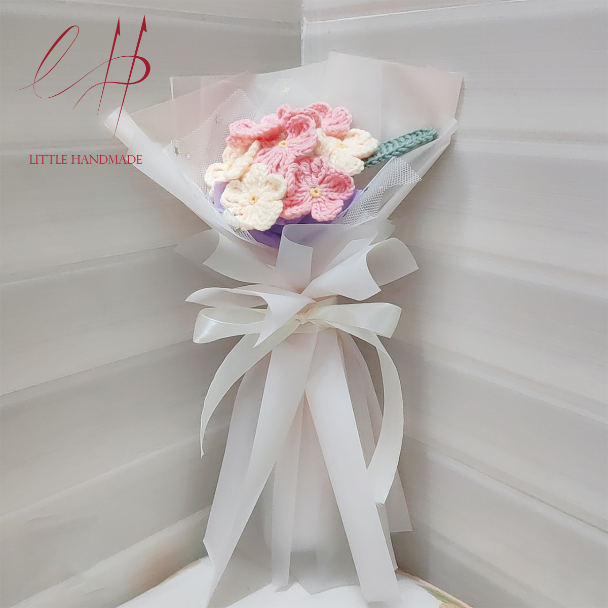 [Ảnh thật - Có sẵn] Hoa lưu ly hồng - vàng 7 bông bằng len handmade