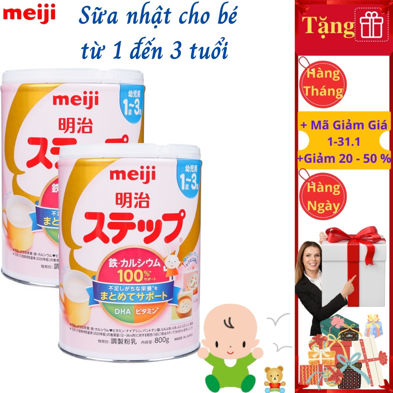 Sữa Nhật Cho Bé Tăng Cân Từ 1 Đến 3 Tuổi Meiji Hỗ Trợ Tăng Hệ Miễn Dịch, Tạo Hệ Tiêu Hóa Tốt Hấp Thụ Dưỡng Chất Hiệu Quả Giúp Bé Phát Triển Cân Đối Nhất Cả Về Chiều Cao, Cân Nặng, Trí Não – 2 Hộp