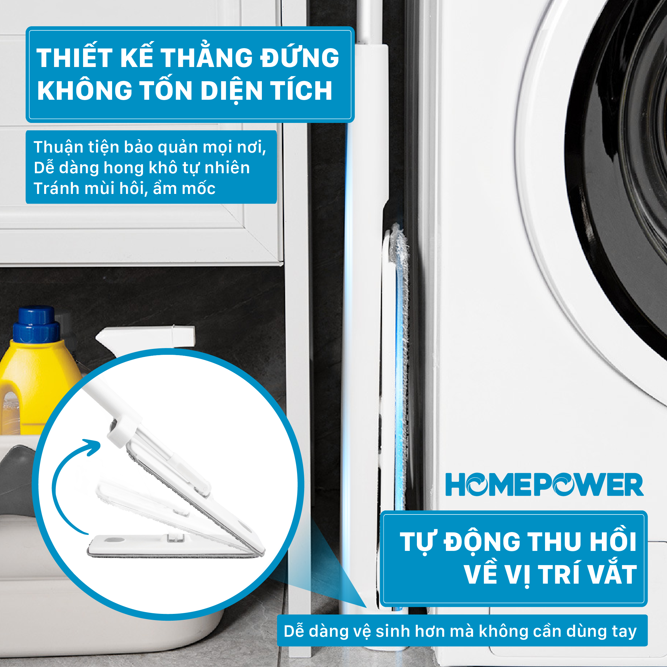 Cây lau nhà Phun nước + Tự vắt 2 trong 1 HOMEPOWER CS-02, Chất liệu nhôm cao cấp, thiết kế sang trọng hiện đại