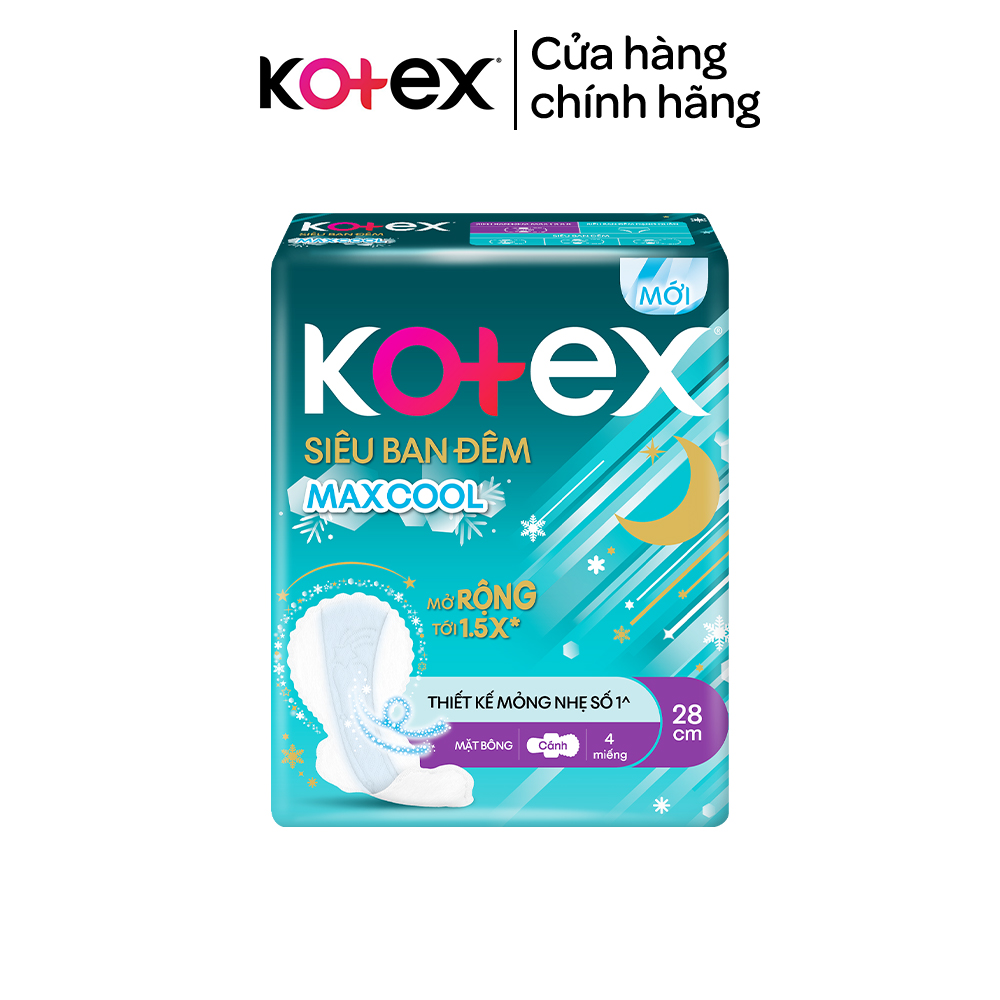 Combo 4 gói băng vệ sinh Kotex ban đêm mặt lưới 12 miếng 28cm siêu mỏng cánh