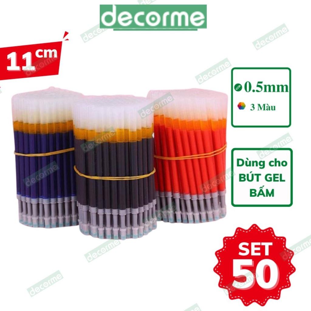 Ngòi bút bấm DecorMe ruột bút 11cm mực gel đen xanh đỏ ngòi 0.5mm dành cho bút gel bấm mực