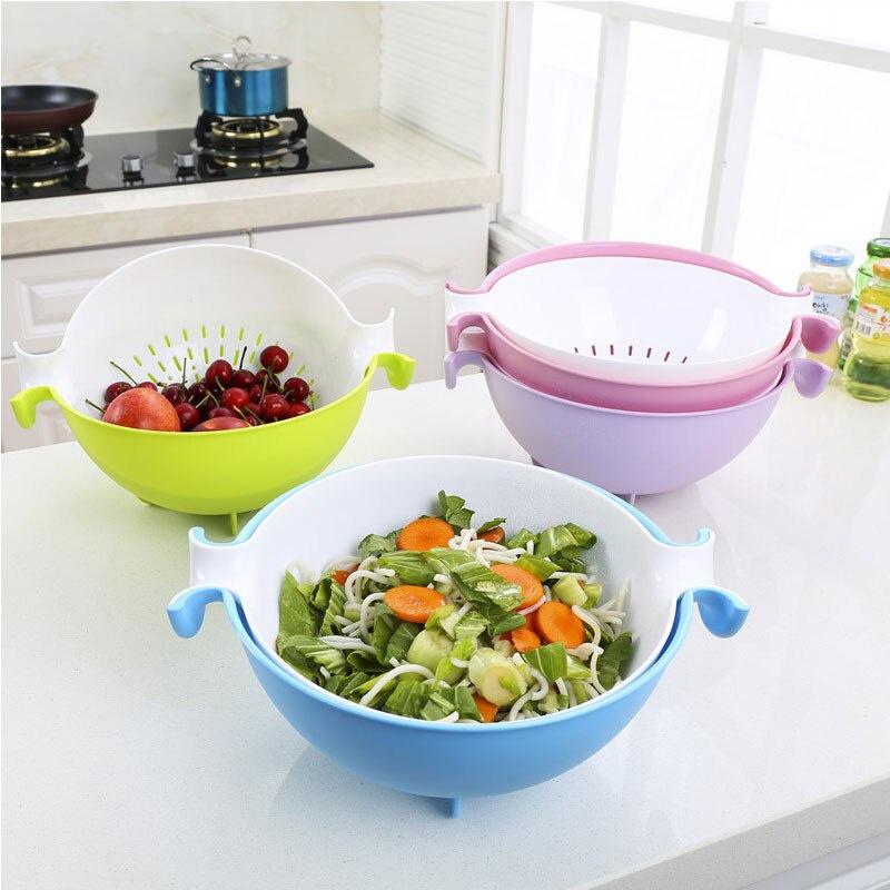 Strainer Double Layer Drainer With Handle Kitchen Tools Food Grade PP Colander Fruit Vegetable Washing Basket Strainer
