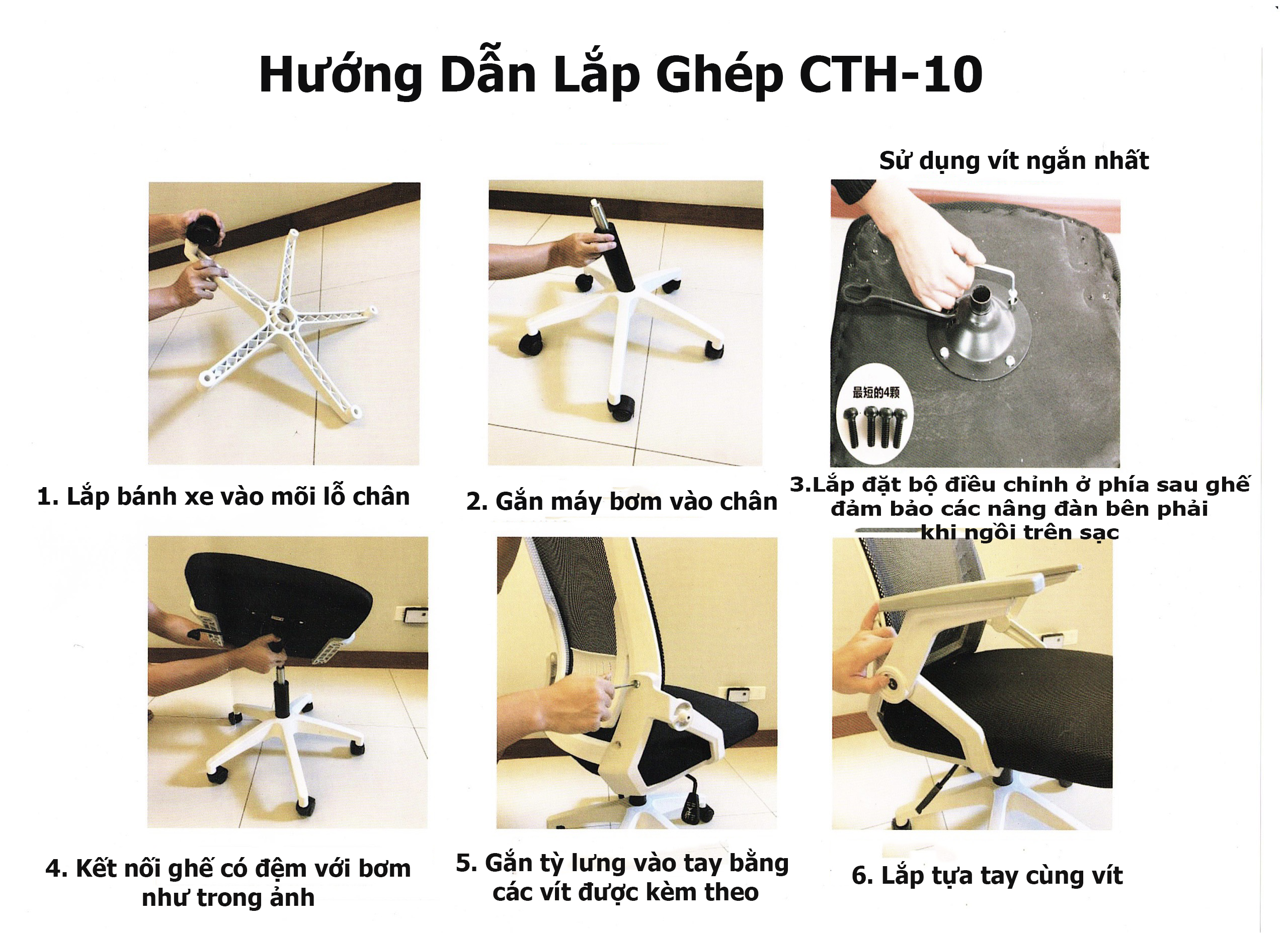 Ghế Chân Xoay Tay Cầm Nâng Hạ Takara CTH-10, Ghế Văn Phòng Chống Đau Mỏi Lưng Cổ