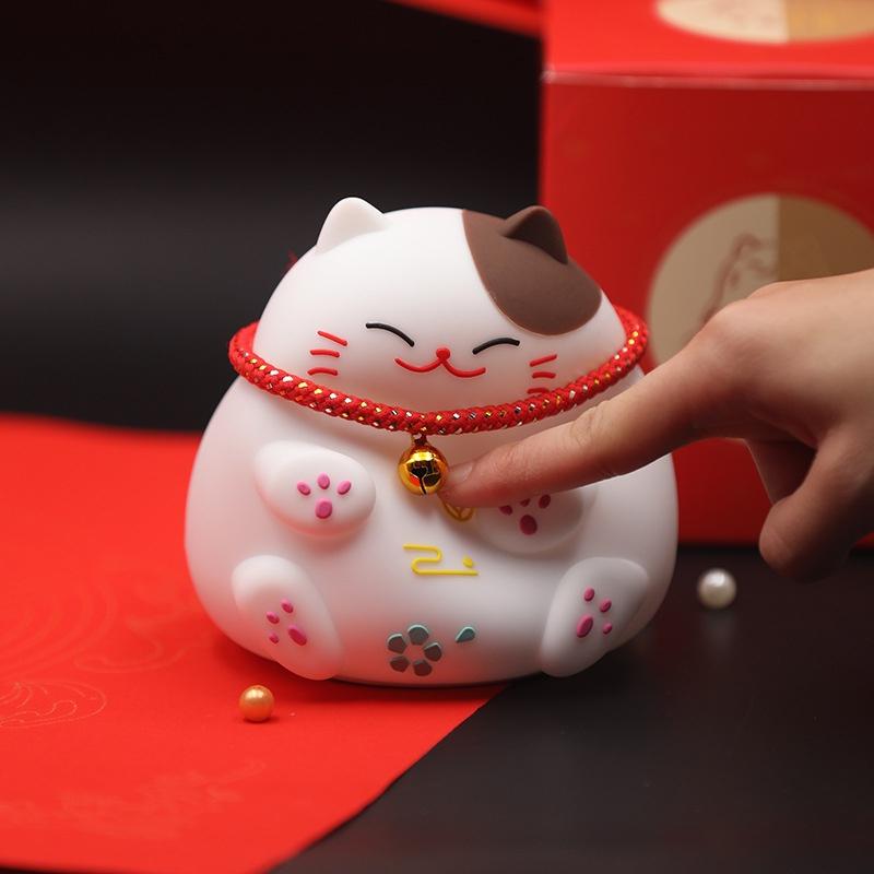 Đèn ngủ mèo thần tài may mắn Lucky Cat - Silicon cảm ứng - Decor trang trí