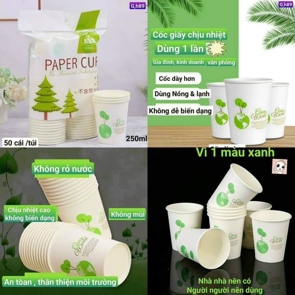 Sét 50 cốc giấy dùng 1 lần thân thiện môi trường