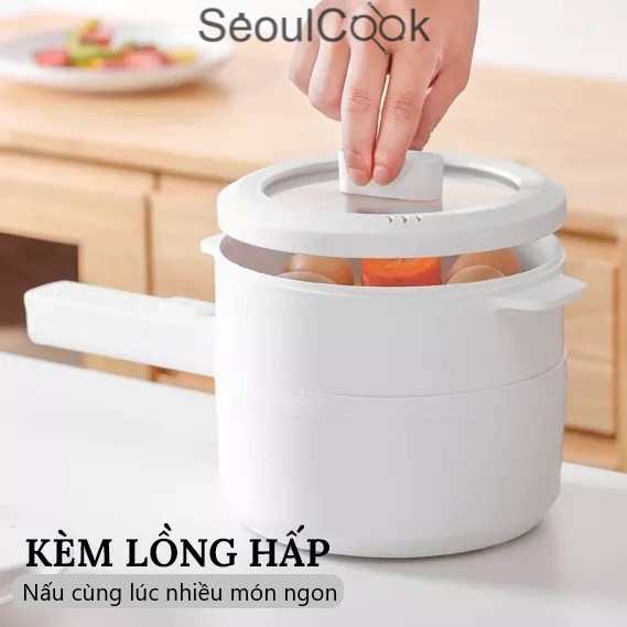 Nồi điện Seoulcook chống dính men sứ ceramic Hàn Quốc cao cấp kèm lồng hấp - Hàng chính hãng