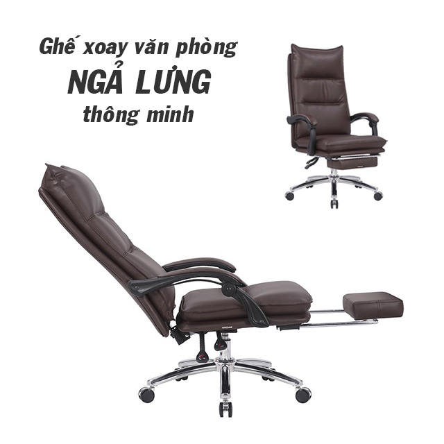 Ghế Văn Phòng Ngả Lưng Cao Cấp GVP030 - Có Gác Chân - Mặt Nệm Da NAPPA Cao Cấp - Chân Thép Xi Chrome Sang Trọng