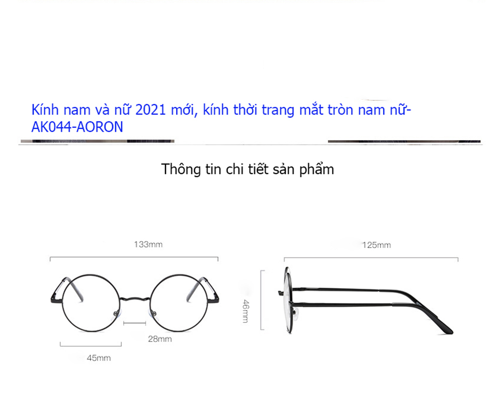 Gọng Kính Thời Trang Aoron Kim Loại Chống Gỉ Cao Cấp Mắt Tròn - AK044