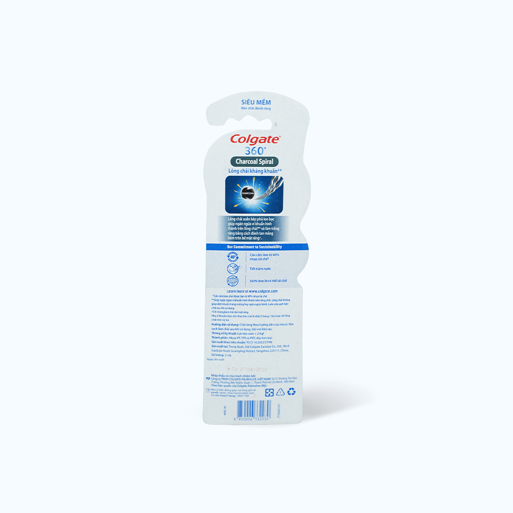 Bộ Đôi Bàn Chải Đánh Răng COLGATE 360 Charcoal Spiral Lông Chải Siêu Mềm Xoắn Kép Phủ Than