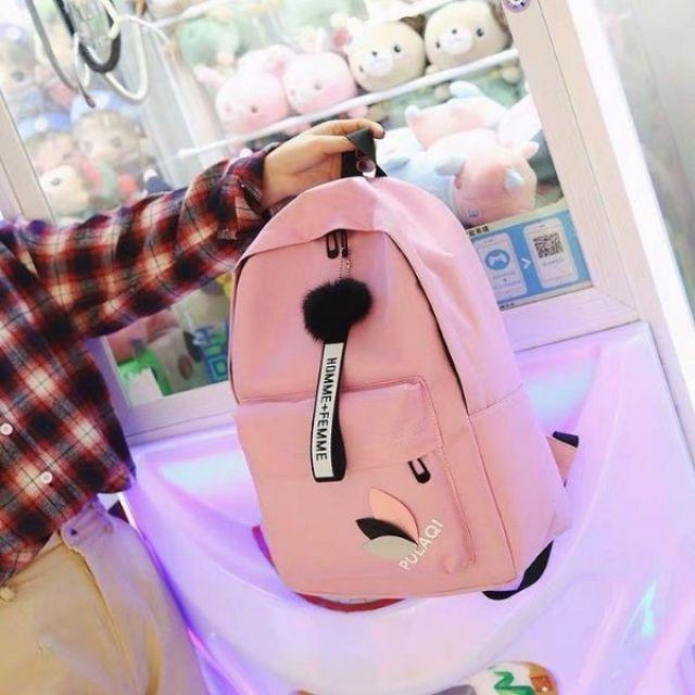 Cặp đi học nữ kèm móc khoá bông