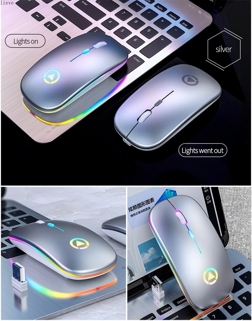 Sạc Không Dây, Sử Dụng An Toàn Màu Sắc Chuột Có Đèn Nền Cho Laptop PC Wirelesss Bluetooth Cho Laptop Mac