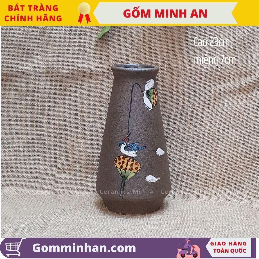 Bình Hoa Lọ Hoa Men Mộc Dáng Nhỏ Cao- Gốm Sứ Bát Tràng- Gốm Minh An